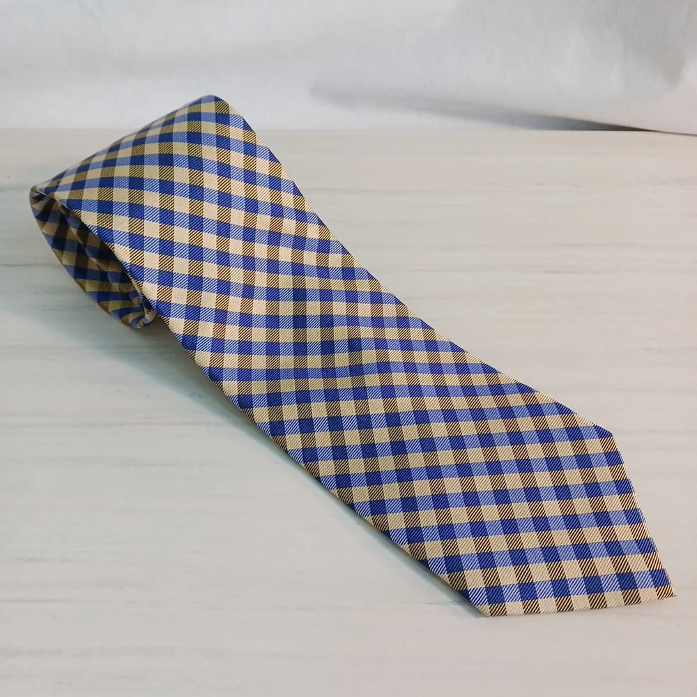 CHAPS Blue Yellow Plaid Mens Silk Tie Necktie Y2K